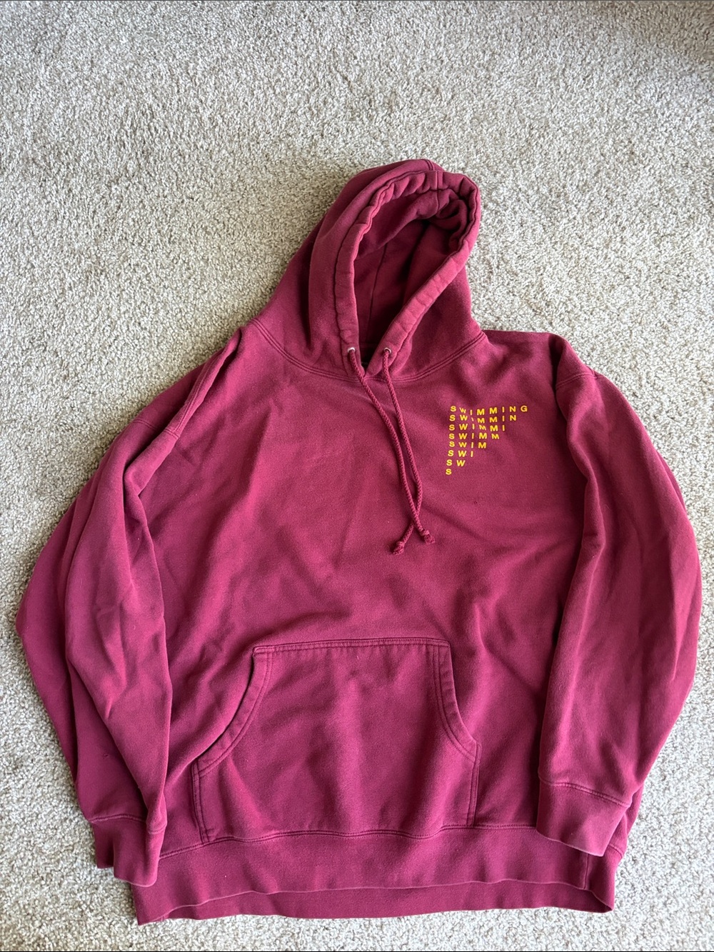 Men's Swimming Hoodie Deep Maroon with Small Chest Graphic